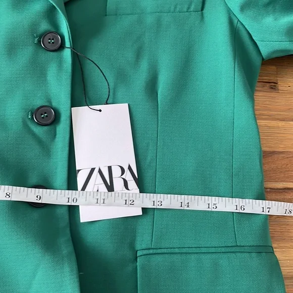 Zara Wool Blend Straight Cut Green Blazer 3 Button - Picture 14 of 15